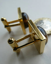 Load image into Gallery viewer, 1960s 1970s Brutalist Gold Tone Cufflinks with Tigers Eye Inclusion
