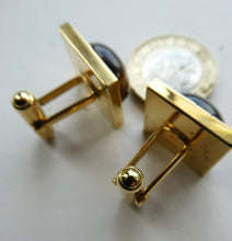 Load image into Gallery viewer, 1960s 1970s Brutalist Gold Tone Cufflinks with Tigers Eye Inclusion

