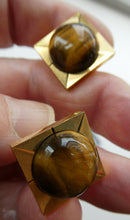 Load image into Gallery viewer, 1960s 1970s Brutalist Gold Tone Cufflinks with Tigers Eye Inclusion
