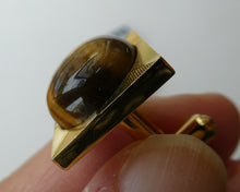 Load image into Gallery viewer, 1960s 1970s Brutalist Gold Tone Cufflinks with Tigers Eye Inclusion
