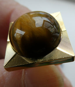 1960s 1970s Brutalist Gold Tone Cufflinks with Tigers Eye Inclusion