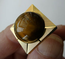 Load image into Gallery viewer, 1960s 1970s Brutalist Gold Tone Cufflinks with Tigers Eye Inclusion
