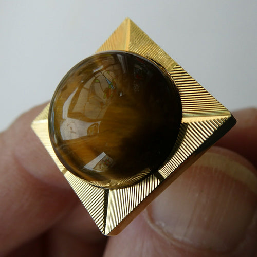 1960s 1970s Brutalist Gold Tone Cufflinks with Tigers Eye Inclusion