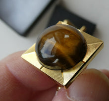 Load image into Gallery viewer, 1960s 1970s Brutalist Gold Tone Cufflinks with Tigers Eye Inclusion
