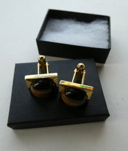 Load image into Gallery viewer, 1960s 1970s Brutalist Gold Tone Cufflinks with Tigers Eye Inclusion
