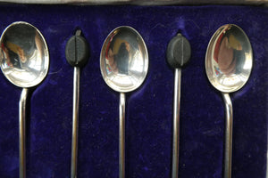 1930s Boxed Set of Six Silver Hallmarked Coffee Spoons. Wilson & Sharp, Edinburgh