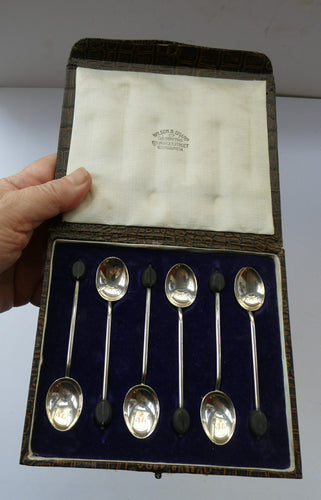 1930s Boxed Set of Six Silver Hallmarked Coffee Spoons. Wilson & Sharp, Edinburgh