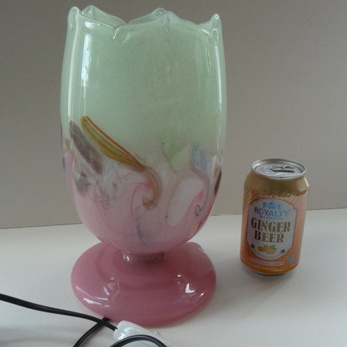 1950s Scottish VASART Glass Tulip Lamp in Pastel Pink and Peppermint Shades. WORKING