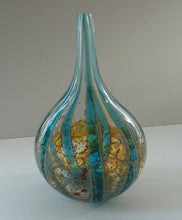 Load image into Gallery viewer, Vintage Maltese Mdina Crysal Blue Stripe LOLLIPOP Vase. 8 inches High
