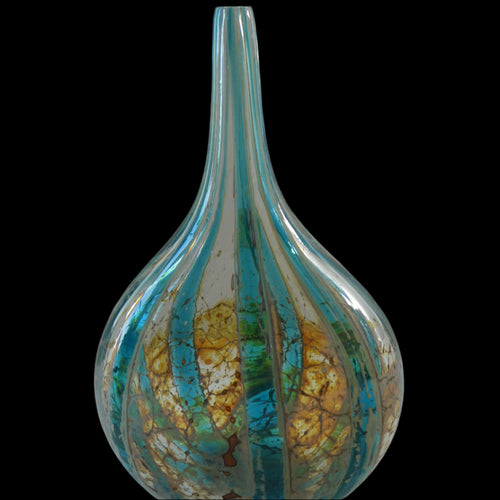 Vintage Maltese Mdina Crysal Blue Stripe LOLLIPOP Vase. 8 inches High