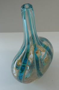 Vintage Maltese Mdina Crysal Blue Stripe LOLLIPOP Vase. 8 inches High