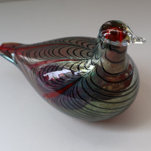 Large Vintage 1980s Finnish Glass Pheasant Bird. Nuutajarvi Sticker. Oiva Toikka Design