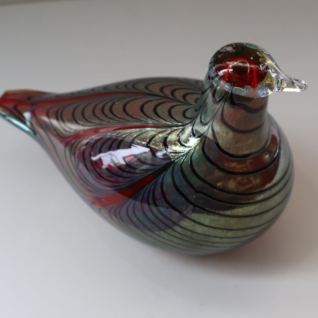 Large Vintage 1980s Finnish Glass Pheasant Bird. Nuutajarvi Sticker. Oiva Toikka Design