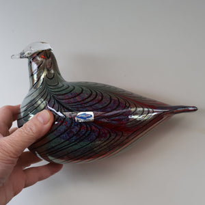 Large Vintage 1980s Finnish Glass Pheasant Bird. Nuutajarvi Sticker. Oiva Toikka Design