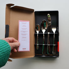 Load image into Gallery viewer, SIX BOXED SETS of ALESSI Nuovo Milano Cutlery. 4 Pieces (Knife, Fork, Spoon and Teaspoon) (24 Pieces)
