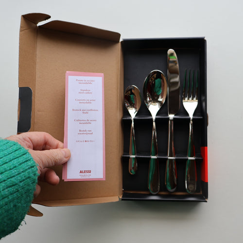 SIX BOXED SETS of ALESSI Nuovo Milano Cutlery. 4 Pieces (Knife, Fork, Spoon and Teaspoon) (24 Pieces)