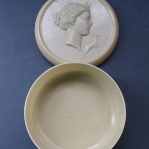 Vintage 1930s ART DECO Celluloid Lidded Power Pot with Image of the Moon Goddess, Diana