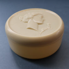 Load image into Gallery viewer, Vintage 1930s ART DECO Celluloid Lidded Power Pot with Image of the Moon Goddess, Diana

