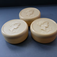 Load image into Gallery viewer, Vintage 1930s ART DECO Celluloid Lidded Power Pot with Image of the Moon Goddess, Diana
