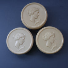 Load image into Gallery viewer, Vintage 1930s ART DECO Celluloid Lidded Power Pot with Image of the Moon Goddess, Diana
