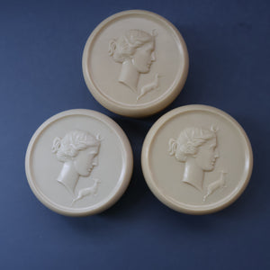 Vintage 1930s ART DECO Celluloid Lidded Power Pot with Image of the Moon Goddess, Diana
