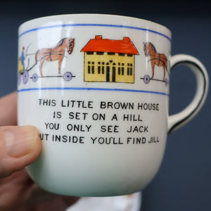 Antique 1920s Nursery Cup and Saucer. Attractive "Noah's Ark" Pattern by New Chelsea