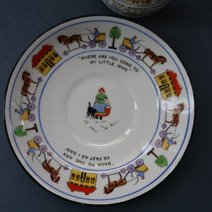 Antique 1920s Nursery Cup and Saucer. Attractive "Noah's Ark" Pattern by New Chelsea