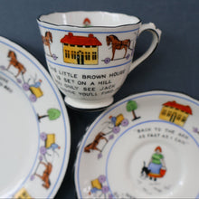 Load image into Gallery viewer, Antique 1920s Nursery Trio. Attractive &quot;Noah&#39;s Ark&quot; Pattern by New Chelsea. Cup, Saucer and Side Plate
