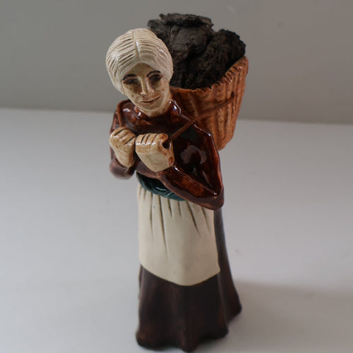 SCOTTISH POTTERY Figurine: Vintage 1970s Isle of Lewis Peat Carrier; Coll Pottery