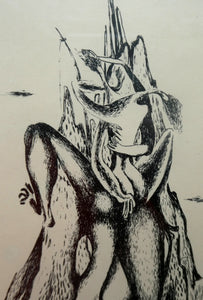 ORIGINAL 1940s German Lithograph by Mac (Max) Zimmermann (1912 - 1995). "Zwei Figuren" Pencil Signed