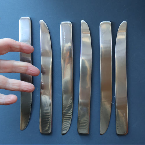 Vintage 2002 DAVID MELLOR Stainless Steel Cutlery. Set of Six Table Knives. Minimal Design