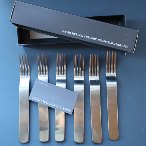 Vintage 2002 DAVID MELLOR Stainless Steel Cutlery. Set of Six Forks. Minimal Design