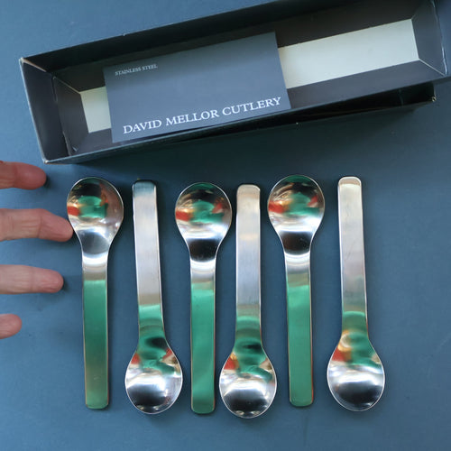 Vintage 2002 DAVID MELLOR Stainless Steel Cutlery. Set of Dessert Spoons. Minimal Design