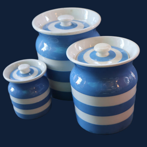 THREE Vintage TG Green CORNISHWARE Lidded Storage Jars. No Lettering