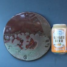 Load image into Gallery viewer, STUDIO POTTERY. Heavy Duty Trivet or Teapot Stand with Abstract Floral Motifs. Crich Pottery (Diana Worthy). 8 inch diameter
