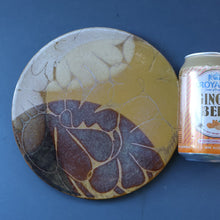 Load image into Gallery viewer, STUDIO POTTERY. Heavy Duty Trivet or Teapot Stand with Abstract Floral Motifs. Crich Pottery (Diana Worthy).  8 inches diameter
