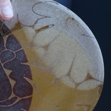 Load image into Gallery viewer, STUDIO POTTERY. Heavy Duty Trivet or Teapot Stand with Abstract Floral Motifs. Crich Pottery (Diana Worthy).  8 inches diameter
