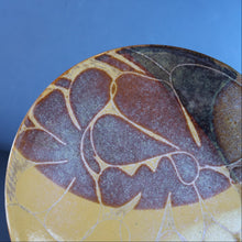 Load image into Gallery viewer, STUDIO POTTERY. Heavy Duty Trivet or Teapot Stand with Abstract Floral Motifs. Crich Pottery (Diana Worthy).  8 inches diameter
