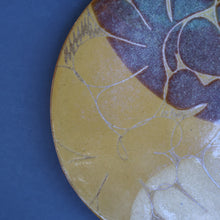 Load image into Gallery viewer, STUDIO POTTERY. Heavy Duty Trivet or Teapot Stand with Abstract Floral Motifs. Crich Pottery (Diana Worthy).  8 inches diameter
