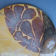 Load image into Gallery viewer, STUDIO POTTERY. Heavy Duty Trivet or Teapot Stand with Abstract Floral Motifs. Crich Pottery (Diana Worthy).  8 inches diameter
