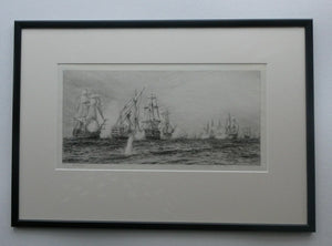 ORIGINAL ETCHING: William Lionel Wyllie (1851 – 1931) Battle of Trafalgar; c 1920. Pencil Signed