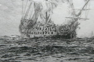 ORIGINAL ETCHING: William Lionel Wyllie (1851 – 1931) Battle of Trafalgar; c 1920. Pencil Signed