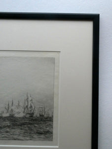 ORIGINAL ETCHING: William Lionel Wyllie (1851 – 1931) Battle of Trafalgar; c 1920. Pencil Signed