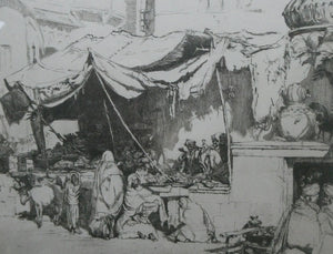 SCOTTISH ART. Ernest Stephen Lumsden. Etching entitled: The Fruit Shop, Jodhpur 1914