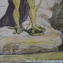 Load image into Gallery viewer, GEORGIAN PRINT. JAMES GILLRAY. Satirical Print. Malagrida &amp; Conspirators, Consulting The Ghost of Oliver Cromwell. Hand Coloured Etching, 1782. FRAMED
