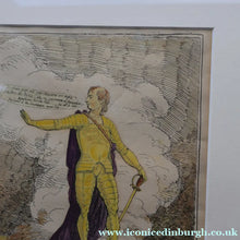 Load image into Gallery viewer, GEORGIAN PRINT. JAMES GILLRAY. Satirical Print. Malagrida &amp; Conspirators, Consulting The Ghost of Oliver Cromwell. Hand Coloured Etching, 1782. FRAMED
