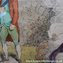 Load image into Gallery viewer, GEORGIAN PRINT. JAMES GILLRAY. Satirical Print. Malagrida &amp; Conspirators, Consulting The Ghost of Oliver Cromwell. Hand Coloured Etching, 1782. FRAMED
