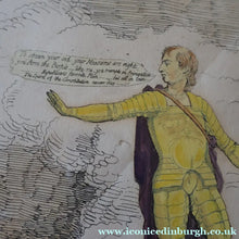 Load image into Gallery viewer, GEORGIAN PRINT. JAMES GILLRAY. Satirical Print. Malagrida &amp; Conspirators, Consulting The Ghost of Oliver Cromwell. Hand Coloured Etching, 1782. FRAMED
