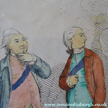 Load image into Gallery viewer, GEORGIAN PRINT. JAMES GILLRAY. Satirical Print. Malagrida &amp; Conspirators, Consulting The Ghost of Oliver Cromwell. Hand Coloured Etching, 1782. FRAMED
