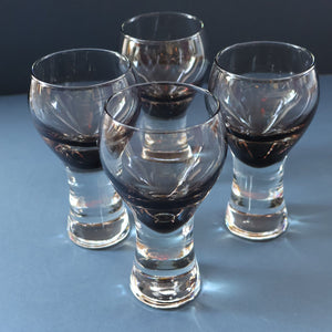 FOUR Caithness CANISBAY LARGE Peat Coloured Wine Glasses. Space Age Shape. 5 1/4 inches in height